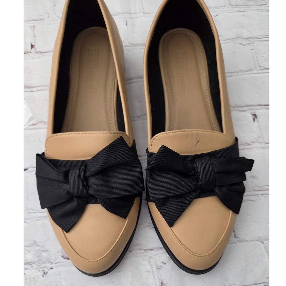 ASOS Womens Tan Pointed Toe Loafers with Black Oversized Bow Flats 8W 0590004994